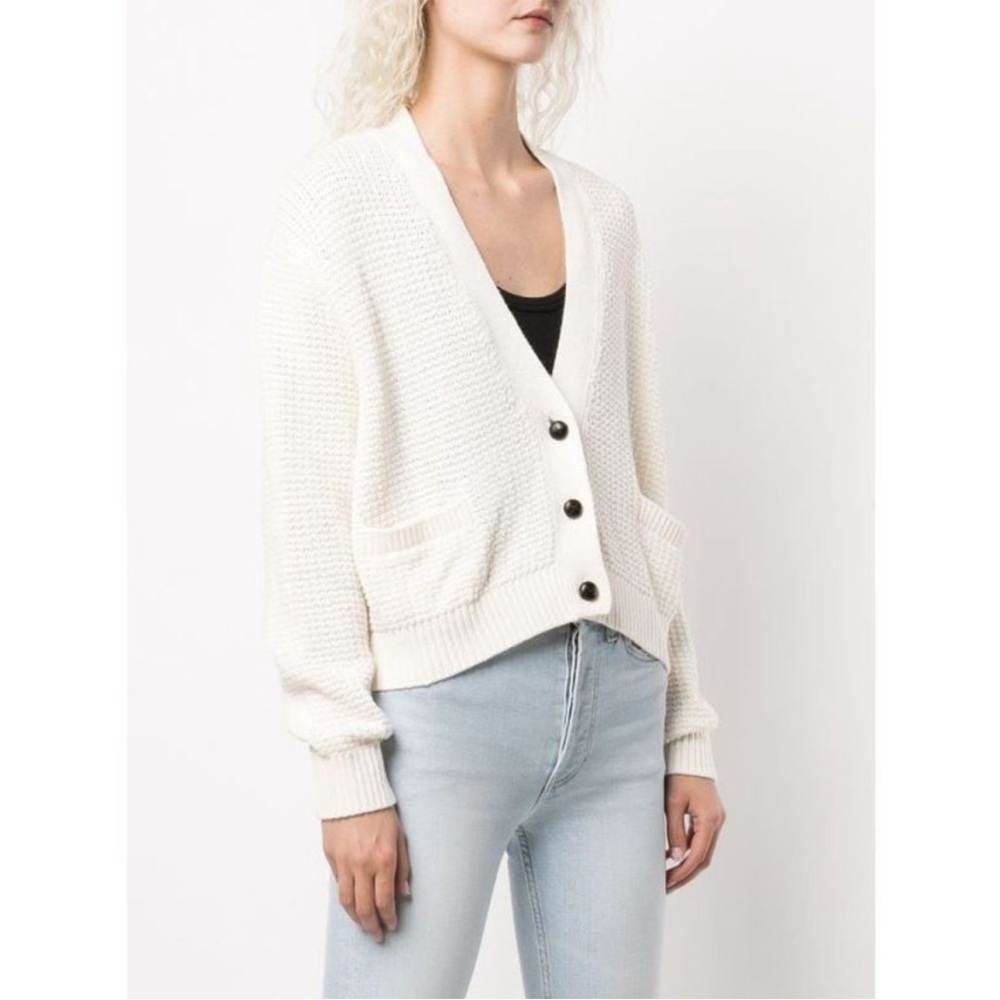 RE/DONE 90’s Crop Knit Cardigan Sweater Linen Cotton Ivory Cream Small
